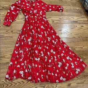 Chic Red Floral Long Sleeve Dress new